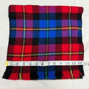 Vintage German cashmere unisex Red Blue yellow black vibrant Plaid Scarf